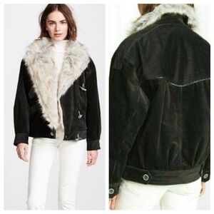 Free People‎ Jacket Womens Small Corduroy Faux Fur Bohemian Outdoor Cabincore